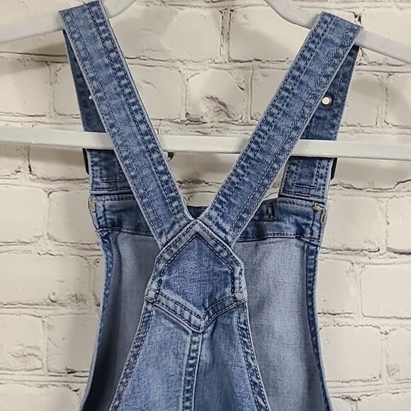 Justice Girls Overalls Cutoff Blue Jean Dress Distressed Denim Cargo Pockets 10 - Picture 4 of 7